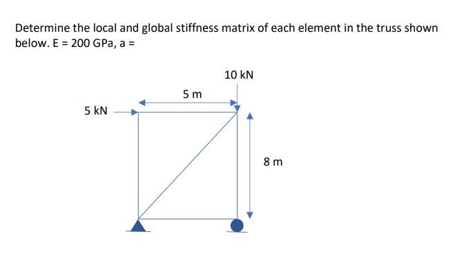 Determine The Local And Global Stiffness Matrix Of Each Element In The Truss Shown Below E 200 Gpa A 10 Kn 5 M 5 K 1