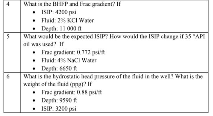 4 5 What Is The Bhfp And Frac Gradient If Isip 4200 Psi Fluid 2 Kci Water Depth 11 000 Ft What Would Be The E 1