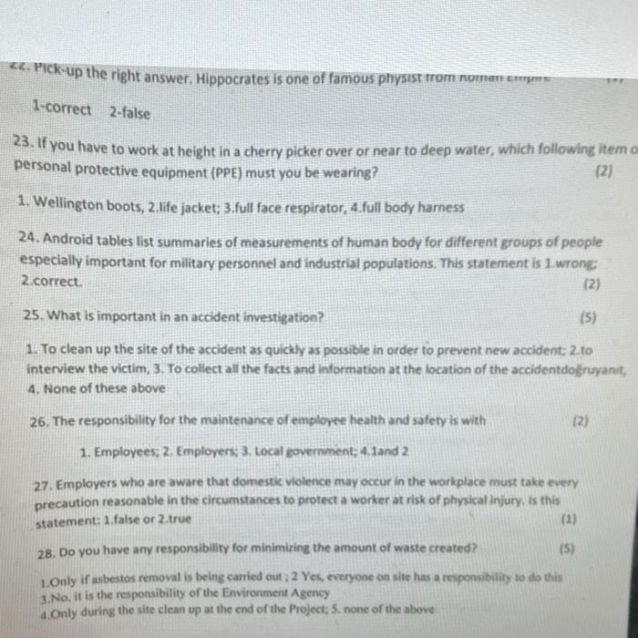 22 Pick Up The Right Answer Hippocrates Is One Of Famous Physist Rom Nomen Op 1 Correct 2 False 23 If You Have To Wor 1