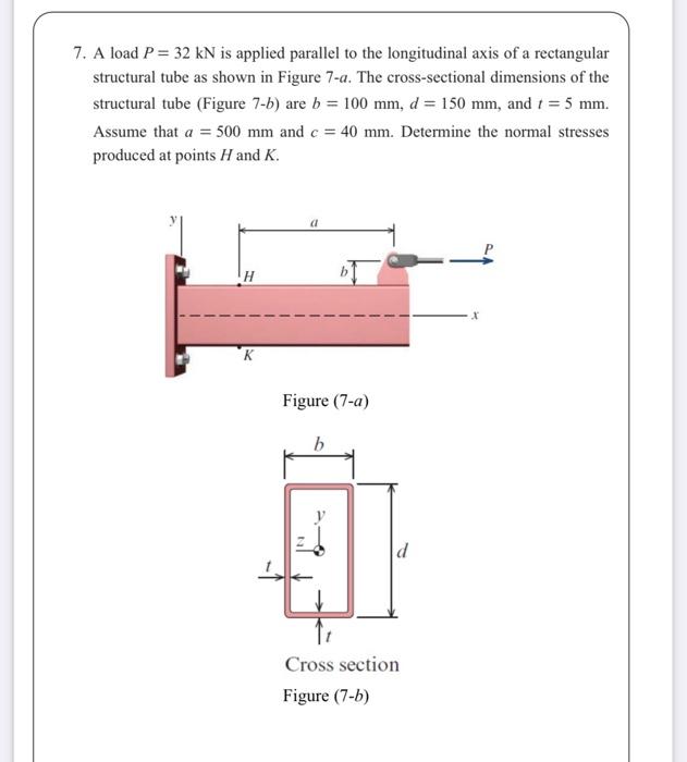 7 A Load P 32 Kn Is Applied Parallel To The Longitudinal Axis Of A Rectangular Structural Tube As Shown In Figure 7 A 1