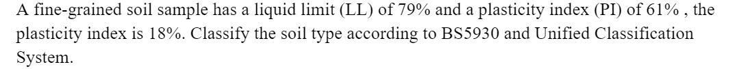 A Fine Grained Soil Sample Has A Liquid Limit Ll Of 79 And A Plasticity Index Pi Of 61 The Plasticity Index Is 1 1