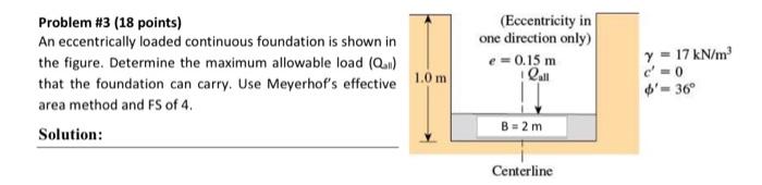 Problem 3 18 Points An Eccentrically Loaded Continuous Foundation Is Shown In The Figure Determine The Maximum Allow 1