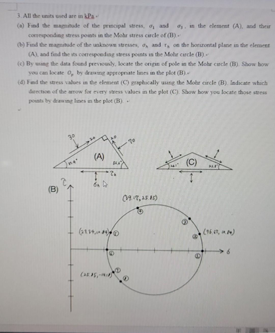 3 All The Units Used Are In Kpa A Find The Magnitude Of The Principal Stress And Og In The Element A And Then Co 1