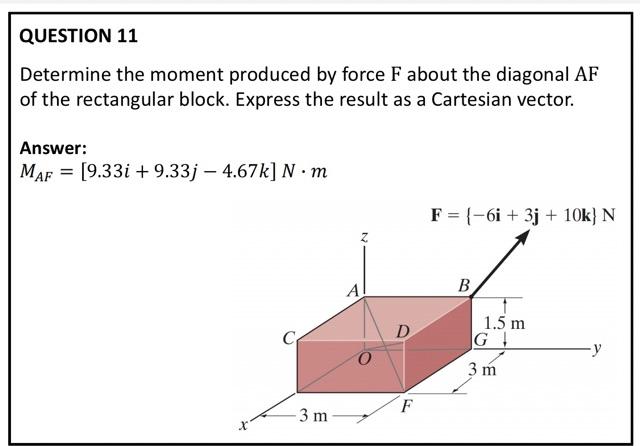 Question 11 Determine The Moment Produced By Force F About The Diagonal Af Of The Rectangular Block Express The Result 1