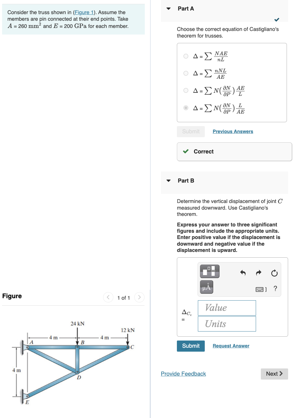 Part A Consider The Truss Shown In Figure 1 Assume The Members Are Pin Connected At Their End Points Take A 260 Mm 1