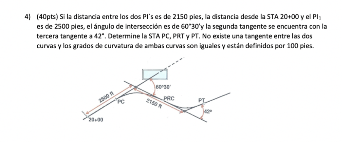 4 40pts Si La Distancia Entre Los Dos Pi S Es De 2150 Pies La Distancia Desde La Sta 20 00 Y El Pla Es De 2500 Pies 1