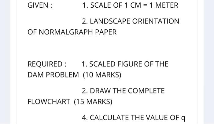 Given 1 Scale Of 1 Cm 1 Meter 2 Landscape Orientation Of Normalgraph Paper Required 1 Scaled Figure Of The Dam Pr 1