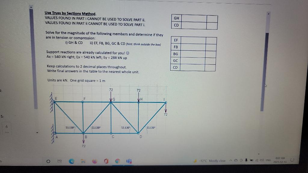 Use Truss By Sections Method Values Found In Part I Cannot Be Used To Solve Part Ii Values Found In Part I Cannot Be U 1