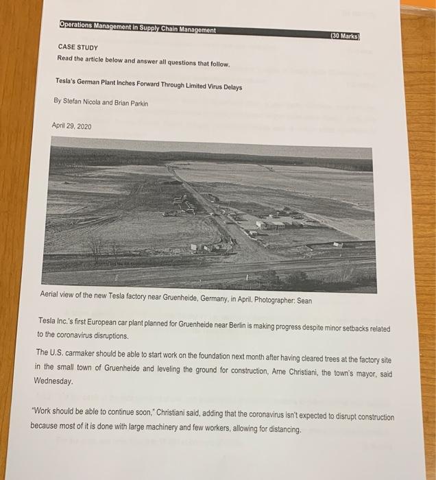 Operations Management In Supply Chain Management 30 Marks Case Study Read The Article Below And Answer All Questions Th 1