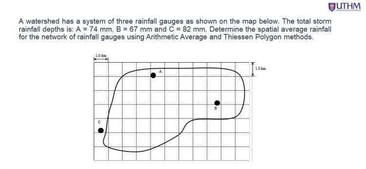 Outhm A Watershed Has A System Of Three Rainfall Gauges As Shown On The Map Below The Total Storm Rainfall Depths Is A 1
