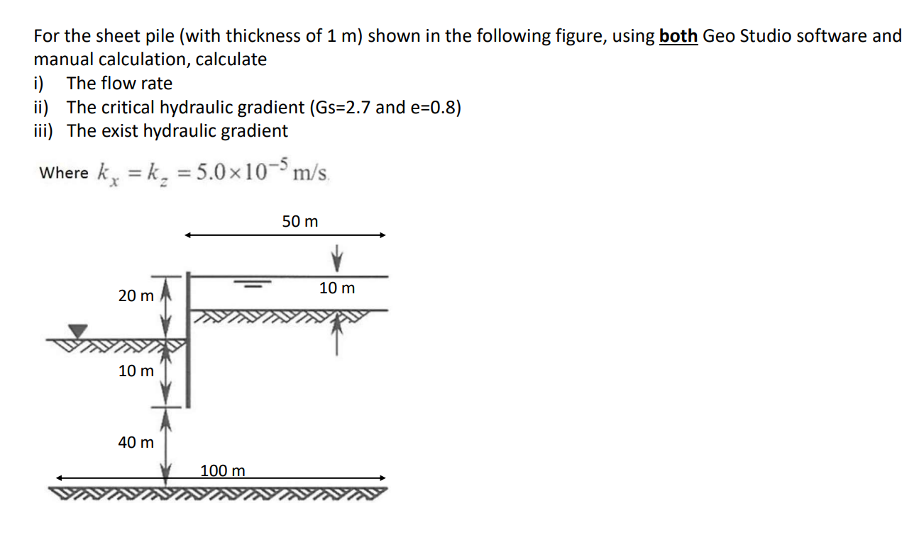 For The Sheet Pile With Thickness Of 1 M Shown In The Following Figure Using Both Geo Studio Software And Manual Calc 1