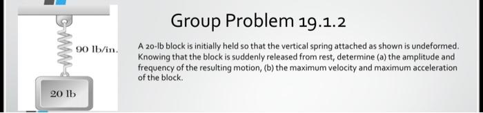 90 Lb In Group Problem 19 1 2 A 20 Lb Block Is Initially Held So That The Vertical Spring Attached As Shown Is Undeform 1