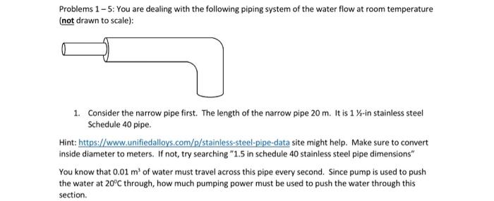 Problems 1 5 You Are Dealing With The Following Piping System Of The Water Flow At Room Temperature Not Drawn To Scale 1