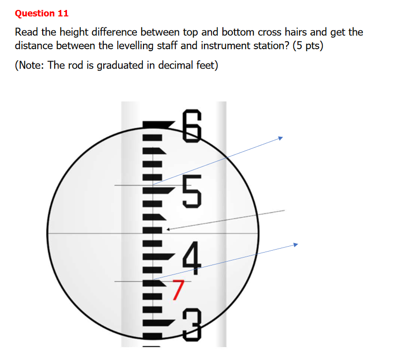 Question 11 Read The Height Difference Between Top And Bottom Cross Hairs And Get The Distance Between The Levelling Sta 1