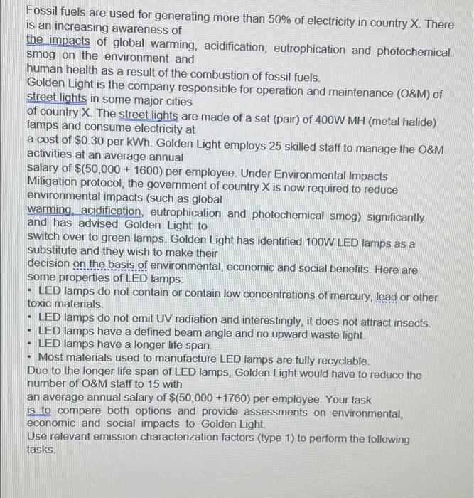 Fossil Fuels Are Used For Generating More Than 50 Of Electricity In Country X There Is An Increasing Awareness Of The 1
