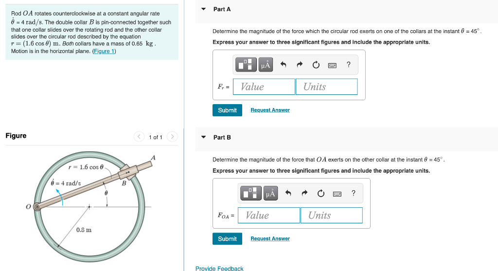 Part A Rod O A Rotates Counterclockwise At A Constant Angular Rate 0 4 Rad S The Double Collar B Is Pin Connected Tog 1