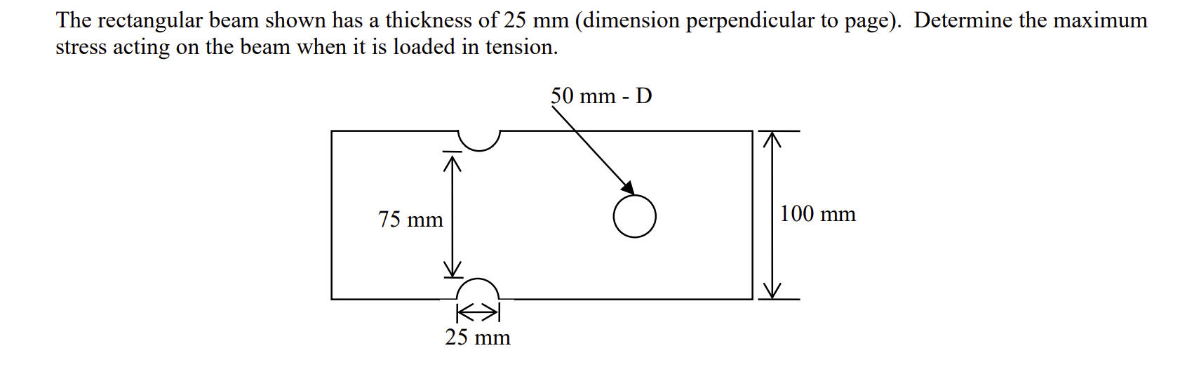 The Rectangular Beam Shown Has A Thickness Of 25 Mm Dimension Perpendicular To Page Determine The Maximum Stress Acti 1