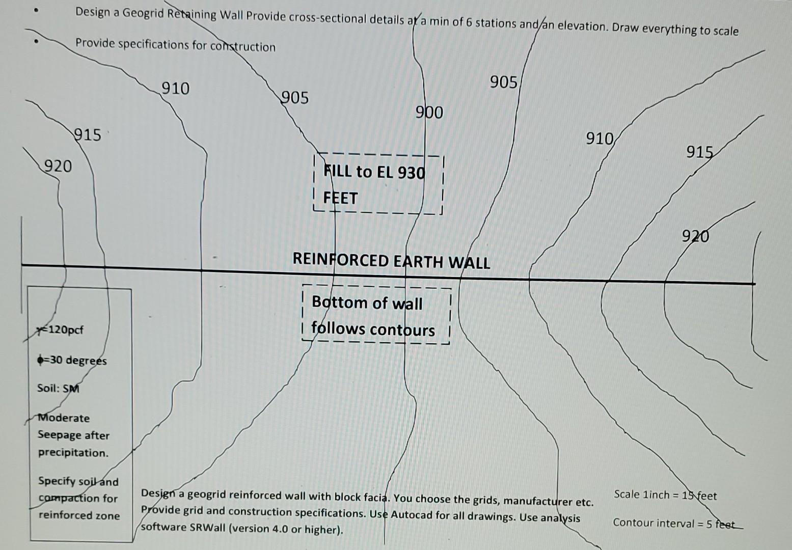 Design A Geogrid Retaining Wall Provide Cross Sectional Details Ay A Min Of 6 Stations And An Elevation Draw Everything 1