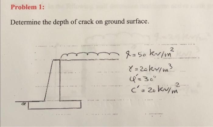 Problem 1 Determine The Depth Of Crack On Ground Surface 2 7 50 Kn In Y 20kr M 2 C 20 Kr M 1