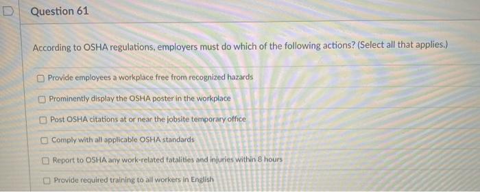 Question 58 1 Pts States Have The Right To Set Their Own Safety And Health Standards In The Workplace As Long As They Ar 4