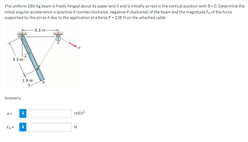 The Uniform 180 Kg Beam Is Freely Hinged About Its Upper End A And Is Initially At Rest In The Vertical Position With 1