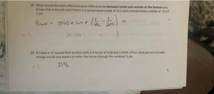 A 28 What Would The Stack Effect Pressure Difference Be Between Inside And Outside At The Bottom Of A House That Is 6m 1
