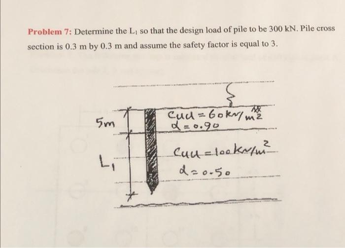 Problem 7 Determine The L So That The Design Load Of Pile To Be 300 Kn Pile Cross Section Is 0 3 M By 0 3 M And Assum 1