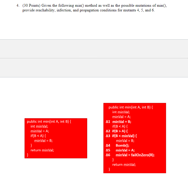 4 30 Points Given The Following Min Method As Well As The Possible Mutations Of Min Provide Reachability Infectio 1