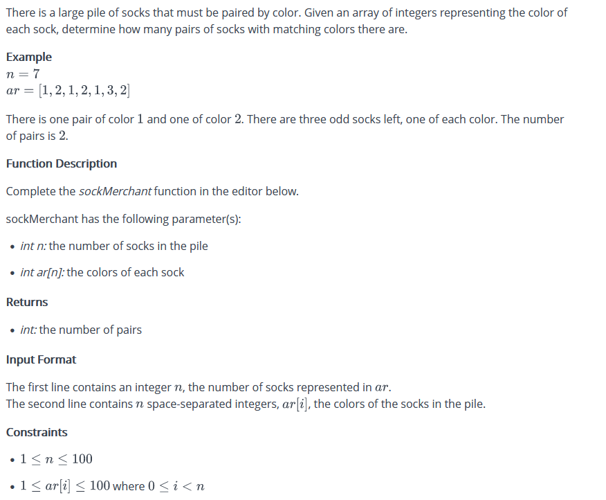 Complete The Sockmerchant Function Using Javascript 1