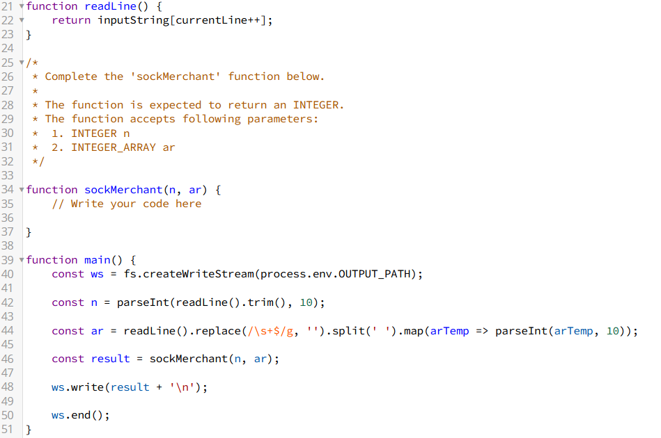 Complete The Sockmerchant Function Using Javascript 4