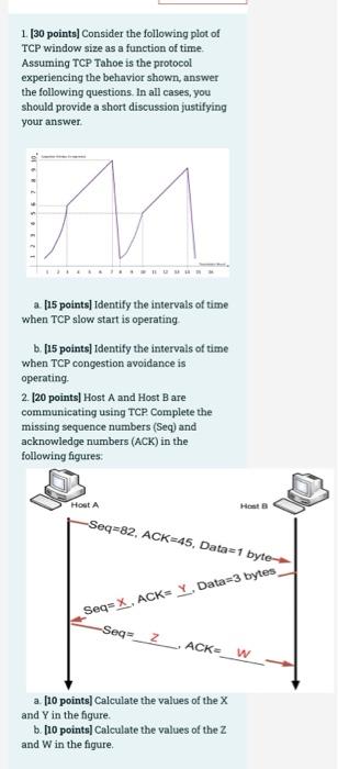 1 30 Points Consider The Following Plot Of Tcp Window Size As A Function Of Time Assuming Tcp Tahoe Is The Protocol E 1