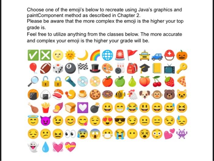 Choose One Of The Emoji S Below To Recreate Using Java S Graphics And Paintcomponent Method As Described In Chapter 2 P 1
