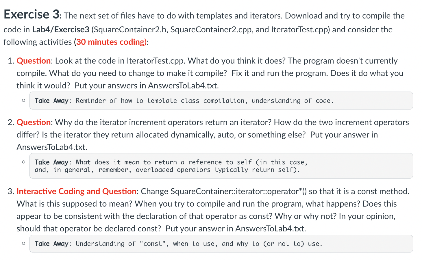 Exercise 3 The Next Set Of Files Have To Do With Templates And Iterators Download And Try To Compile The Code In Lab4 1