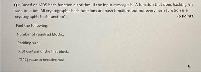 Q1 Based On Md5 Hash Function Algorithm If The Input Message Is A Function That Does Hashing Is A Hash Function All 1
