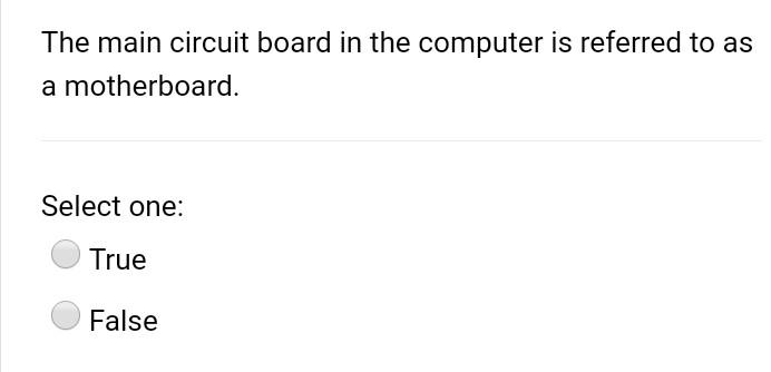 The Main Circuit Board In The Computer Is Referred To As A Motherboard Select One True False Programming Does Not Co 1