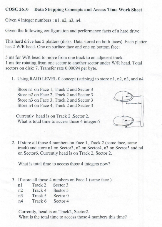 Cosc 2610 Data Stripping Concepts And Access Time Work Sheet Given 4 Integer Numbers Nl N2 N3 N4 Given The Followi 1