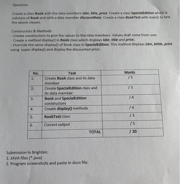 Question Create A Class Book With The Data Members Isbn Title Price Create A Class Specialedition Which Is Subclass 1
