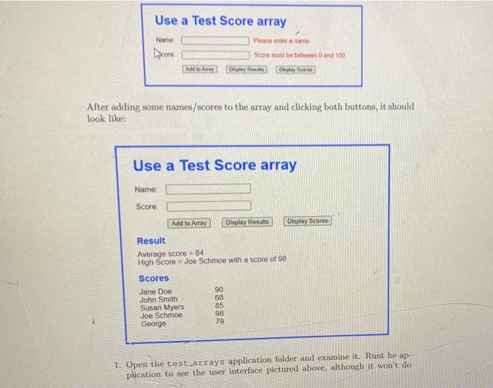 Use A Test Score Array Name Pontex A Namo Locoro Score Must Be Between 0 And 100 Am Arey Die Display Groes After Adding 1
