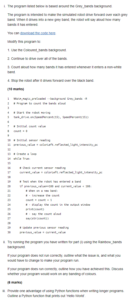 I The Program Listed Below Is Based Around The Grey Bands Background The Program Is Intended To Make The Simulated Rob 1