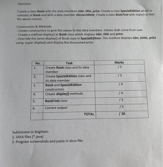 Question Create A Class Book With The Data Members Isbn Title Price Create A Class Specialedition Which Is Subclass 1
