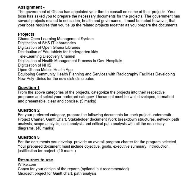 Assignment The Government Of Ghana Has Appointed Your Firm To Consult On Some Of Their Projects Your Boss Has Asked Y 2