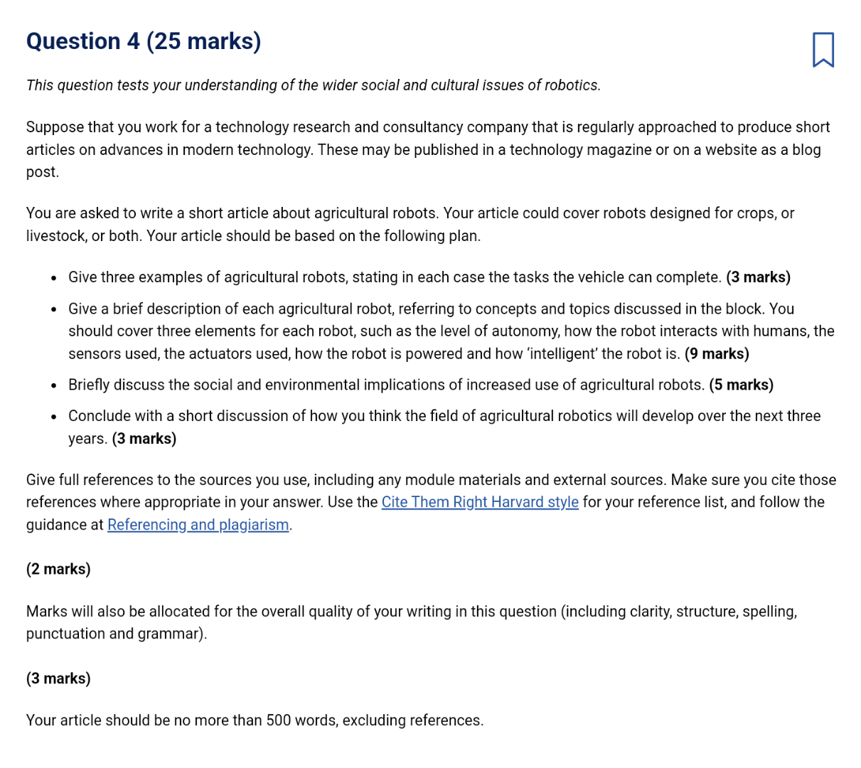 Question 4 25 Marks This Question Tests Your Understanding Of The Wider Social And Cultural Issues Of Robotics Suppos 1
