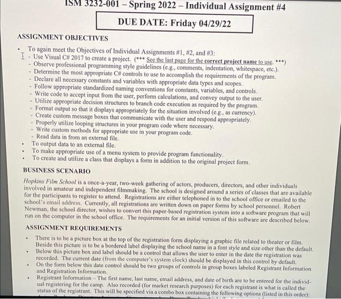 Ism 3232 001 Spring 2022 Individual Assignment 4 Due Date Friday 04 29 22 Assignment Objectives To Again Meet 1