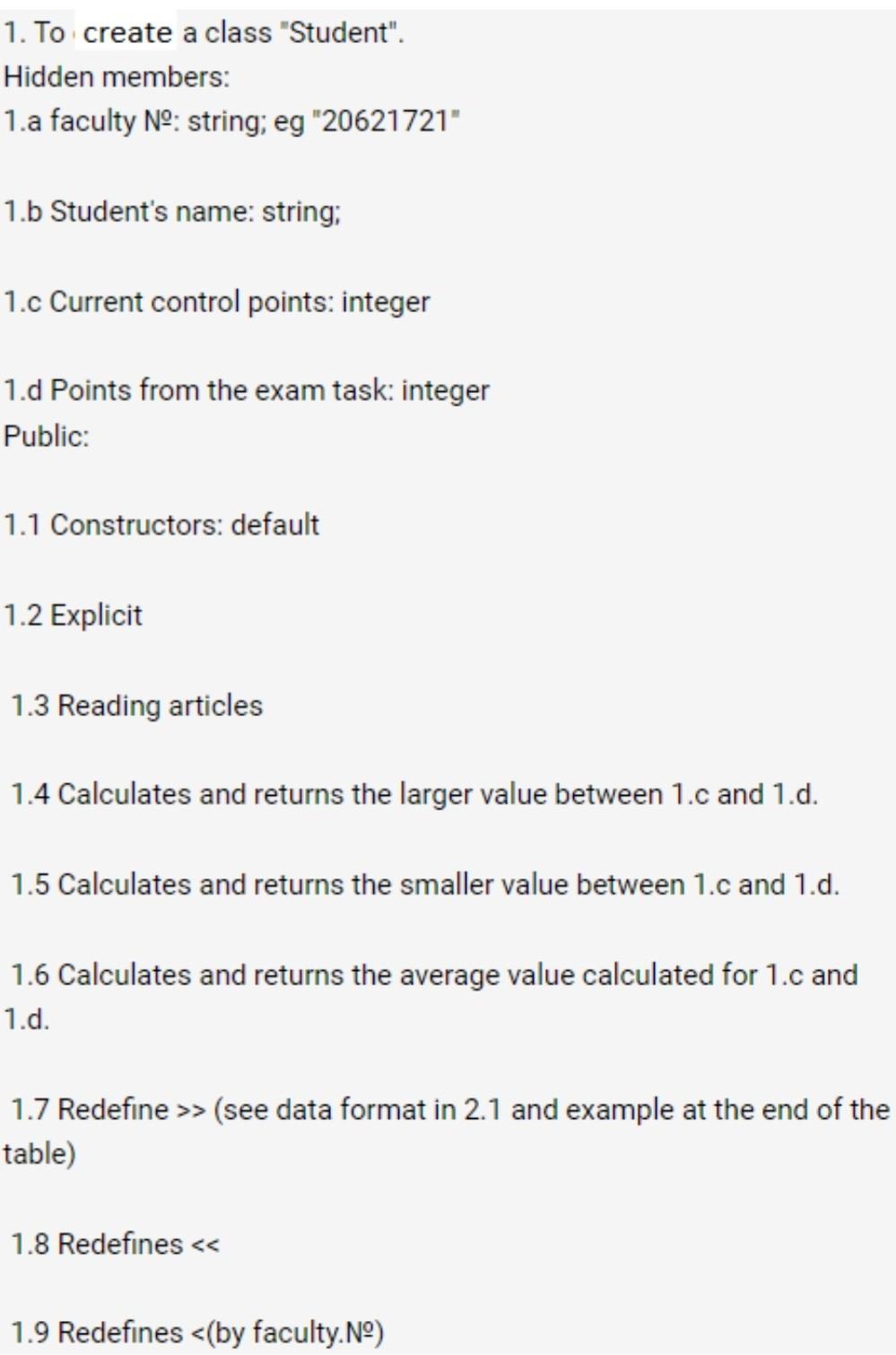 1 To Create A Class Student Hidden Members 1 A Faculty No String Eg 20621721 1 B Student S Name String 1 C Cu 1