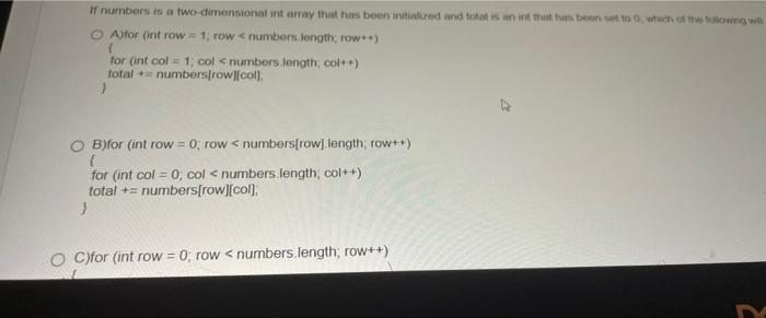 If Numbers Is A Two Dimensional Int Array That Has Been Inced And Town In This Ton To Who Wngwa Ajfor Introw 1 Row N 1