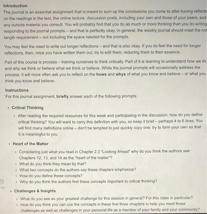 The Joumal Is An Essential Assignment That Is Meant To Sum Up The Conclusions You Come To After Having Reflected On The 2