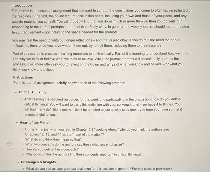 The Joumal Is An Essential Assignment That Is Meant To Sum Up The Conclusions You Come To After Having Reflected On The 4