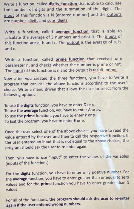 Write A Function Called Digits Function That Is Able To Calculate The Number Of Digits And The Summation Of The Digits 1