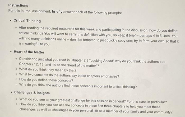 The Joumal Is An Essential Assignment That Is Meant To Sum Up The Conclusions You Come To After Having Reflected On The 6