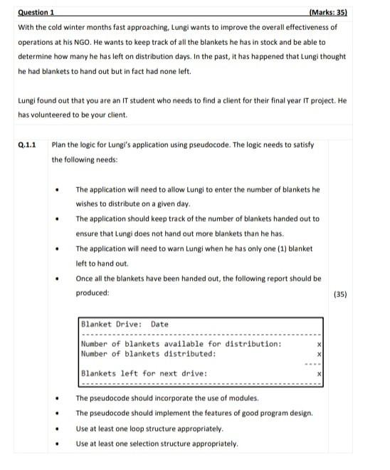 Question 1 Marks 35 With The Cold Winter Months Fast Approaching Lungi Wants To Improve The Overall Effectiveness Of 1
